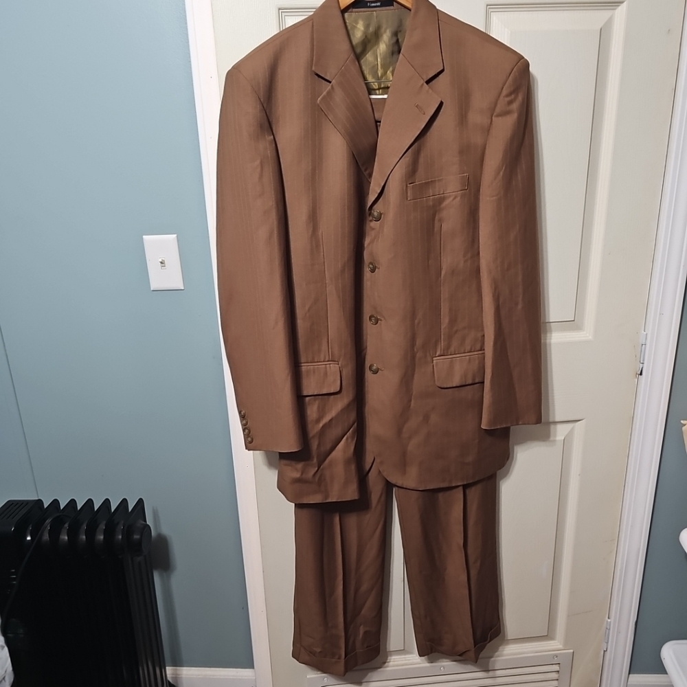 Vanetti‎ Golden Brown Pinstriped 2pc Suit Men’s L42 Pants 36L Good PreOwned